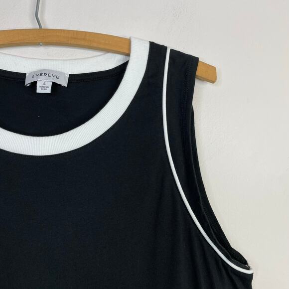 Evereve Cooper Piped Tank Top Peruvian Pima Cotton Black White Relaxed Fit L - Picture 5 of 13